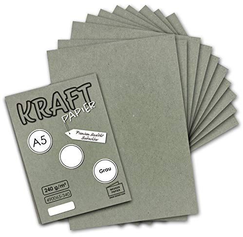 50x Vintage Kraftpapier in Grau - DIN A5-21 x 14,8 cm - nachhaltiges natur-graues Recycling-Papier, ökologisch Bastel-Karton Einzel-Karte - NEUSER PAPIER