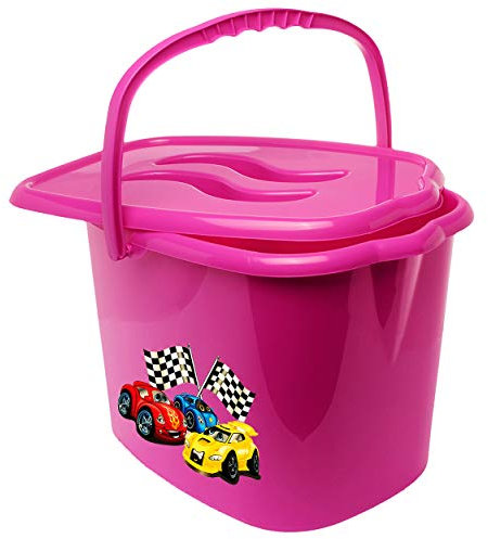 alles-meine.de GmbH Eimer/Putzeimer/Mülleimer - mit Deckel + Tragegriff - pink - rosa Auto - Rennwagen Bieco - geruchsdicht - Windeleimer Geruch - geruchsfrei - Wickelei..