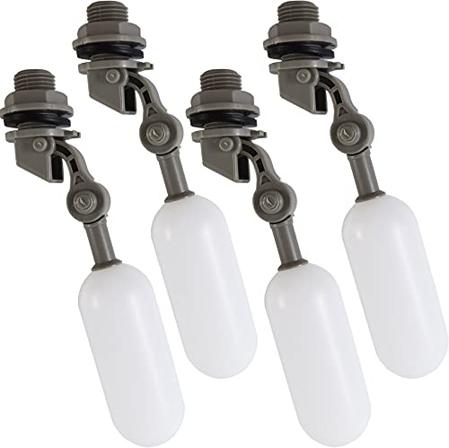 ROYHOO Schwimmer-Kugelhahn aus Kunststoff, 1,27 cm, Mini-Kunststoff-Schwimmerventil mit verstellbarem Arm für automatische Wasserstandskontrolle des Wassertanks, Grau, 4 Stück