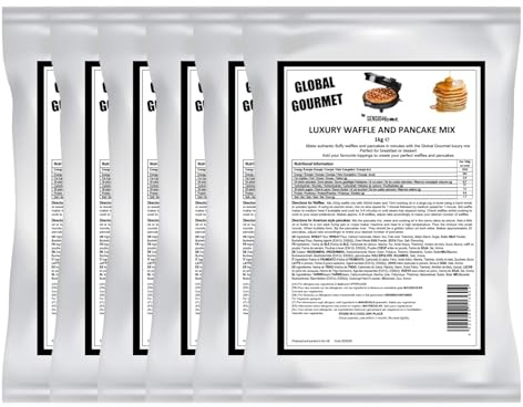 Global Gourmet Luxury Belgian Style Waffle & Pancake Mix 6 x 1KG Complete Ready Mix – for Belgian & Liege Waffles Quick & Delicious Value Size