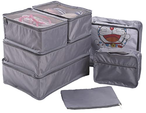 Koffer Organizer Set 7-teilig, Kofferorganizer Packing Cubes Set für Reise, kleidertaschen für Kleidung Kosmetik Schuhbeutel Kabel Aufbewahrungstasche, Reisen Organizer Tasche(grau)