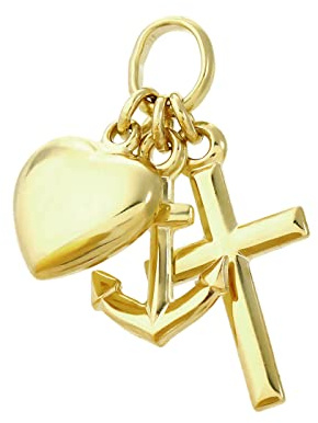 NKlaus Kettenanhänger Glaube Liebe Hoffnung, 585er Gelbgold, 14mm, 1 Stück | Kreuzmotiv; Gewicht 0,82g; Öse 3,8 x 3mm