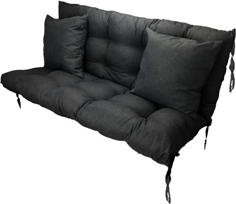 Filippo Sitzauflagen Gartenmöbel 160 x 55 x 55 cm Schwarz - Kissen Hollywoodschaukel Beständig Gegen Schimmel – Handgefertigt Polster für Hollywoodschaukel mit Befestigungsschnüre