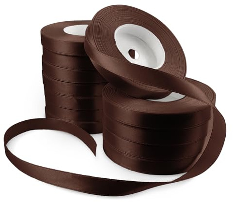 Netuno 12 x satinband 12 mm x 32 m färg mörkbrun band presentband dekorativt band tygband satinrulle för pyssel för bröllop gåva dekoration förpackning