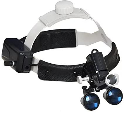 BONEW 5 W LED Chirurgische Medizinische Stirnlampe Stirnband 3,5 x 420 mm Vergrößerung Fernglas Lupe mit einstellbarer Lampe, verstellbarer Pupillendistanz (schwarz)