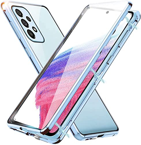 MIMGOAL Hülle für Samsung Galaxy A53 5G 360 Grad Magnetisch Blau | Gehärtetes Glas vorne und hinten, Magnetischer Aluminiumrahmen, Transparente Vorder- und Rückseite, Präzise Ausschnitte