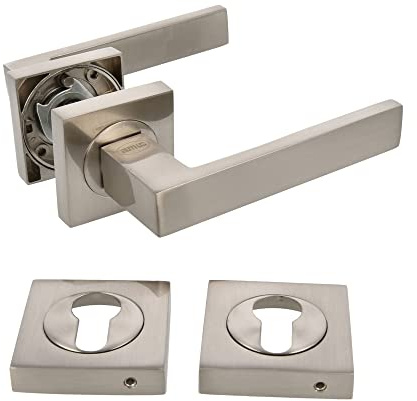 Amig - Jeu de poignées de porte | Mod. CADIZ | 52 x 124 mm | Avec bec verseur | Design élégant et simple | Poignée ergonomique | Aluminium satiné