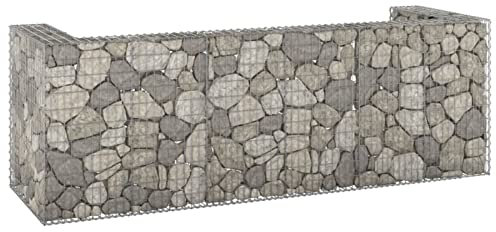 Mogou Gabionenwand für Mülltonne, Gabionen Zaun, Mülltonnenverkleidung, Gabionenkörbe, Steine Für Gabionen, Steingabionen,n Verzinkter Stahl 320x100x110 cm