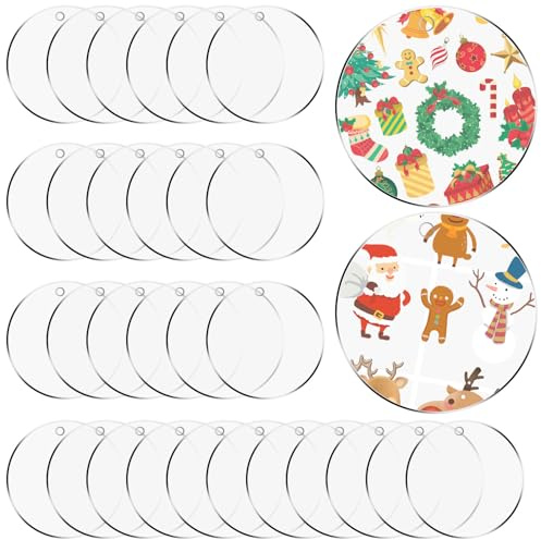 TAIANJI 30 Stück Acryl Schlüsselanhänger Rohlinge, Klare Acrylplatten Rund Acrylglas Platte 5cm Acryl Scheibe mit Lochfür für das Schnitzen und Gravieren berühmter Markengemälde