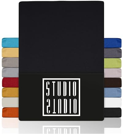 STUDIO Basic Spannbettlaken 140x200cm – Jersey-Spannbetttuch aus 100 % gekämmter Baumwolle – Schwarz – Öko-Tex Zertifiziert, bügelfrei & elastisch – für Matratzen 15–25 cm