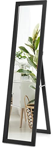 RELAX4LIFE Specchio a Figura Intera 2 in 1 da Terra e da Parete in Legno, Cornice Rettangolare Inclinata per Camera da Letto, Soggiorno e Ufficio (nero)