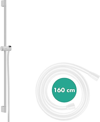 hansgrohe 24401700 Unica Pulsify S 90 cm mit Push Handbrausehalter und Isiflex Brauseschlauch 160 cm Mattweiß Brausestange