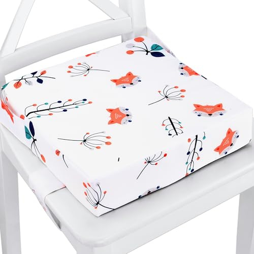 Kindersitzerhöhung 32x32x8 cm für Esstisch – Sitzerhöhung Stuhl Kind mit verstellbaren Gurten und rutschfester Unterseite – Sitzkissen Kleinkind Bezug waschbar Fuchs