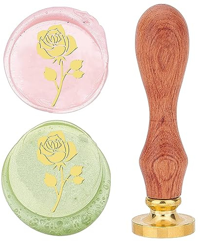 craspire Elegante Rosen-Wachssiegelstempel, Blumen, Pflanzen, Vintage, Abnehmbare Messing-Siegelstempelköpfe, 25 mm, Mit Holzgriff Für Valentinstag, Hochzeit, Umschläge, Briefe, Einladungen, Karten