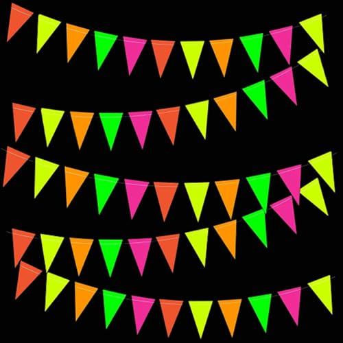 VIKY® 12M Neon Party Deko,Schwarzlicht Party Hängedeko Papiergirlande | Neon Deko Hängende Girlande,Schwarzlicht Dekorationen Wimpelkette,Partyzubehör für Geburtstag Hochzeit Partys Dekorationen
