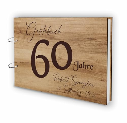 Manschin-Laserdesign Holz Gästebuch Runder Geburtstag Echtholz mit individueller Lasergravur | 50 Blätter (100 Seiten) | DIN A4 | 50 Jahre - EIN halbes Jahrhundert (60 Jahre, Eiche Natural)