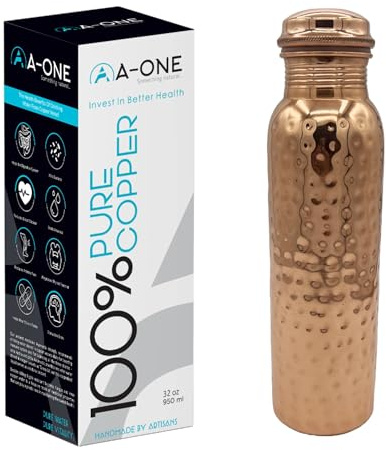 A-ONE Bouteille d'eau en cuivre – 946 ml | Une bouteille en cuivre ayurvédique pur martelé pour boire | Avantages immédiats pour la santé (martelé)