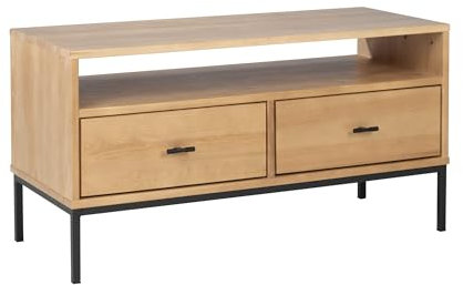 Meble Doktór TV-Bänke Sirio 56x109x45 cm - TV-Schrank – 2 Schubladen – aus Holz – Massivholz – Konsolentisch - EIN offenes Regal - Kiefernholz - Wohnzimmertisch