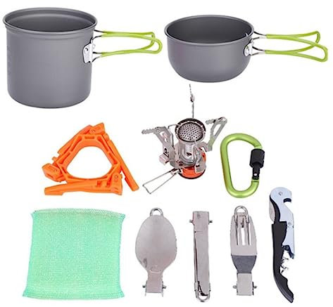 DEEDAV Camping Kochgeschirr Camping-Kochgeschirr-Set, Outdoor-Kochset, Kochausrüstung, Utensilien Für 1 Bis 2 Personen, Picknick-Kochgeschirr Wandern Trekking