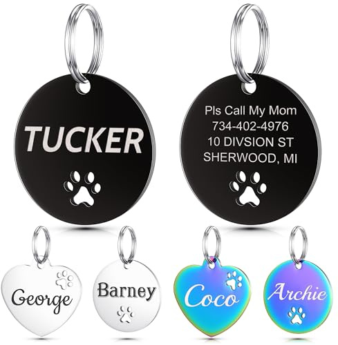 YEHANTI Hundemarke mit Gravur - Hundemarke Personalisiert mit Name, Telefonnummer und Adresse, Edelstahl Namensschild für Halsband, Rund Anhänger Marke für Hunde, Katzen und Welpen (Schwarz, Groß)