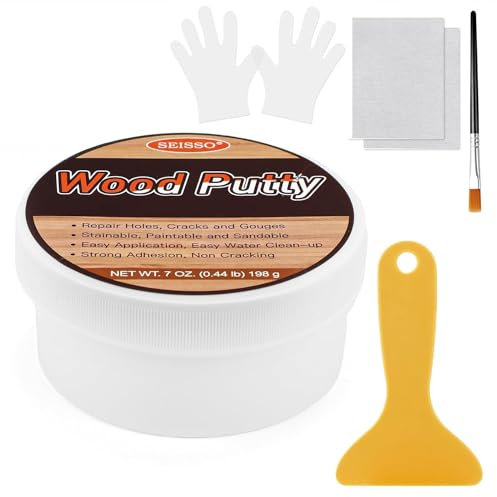 SEISSO 200g Stucco per Legno Grigio, Kit di riparazione per mobili in legno Stucco per legno mordente verniciabile levigabile