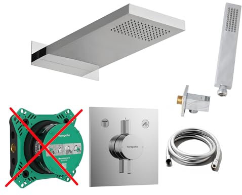 vanvilla Duschsystem mit Unterputz Duscharmatur von Hansgrohe Duo Turn E und vanvilla Regendusche mit Armatur, Duschkopf eckig, Dusch-SET HG207-ob poliert