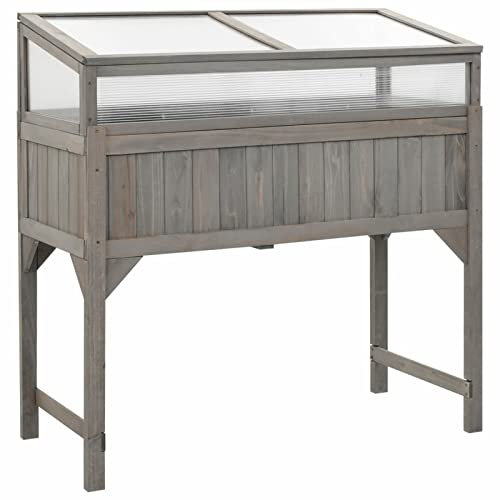 LAPOOH Hochbeet mit Gewächshaus, Pflanzkübel, Kräuterbeet, Hochbeete-kit, Schneckenzaun, Pflanztrog, Pflanzgefäße, Pflanzfolie Für Hochbeet,Teichbecken, 110x54x120 cm Massivholz Tanne