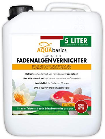 AQUAbasics Gartenteich Fadenalgenvernichter FLÜSSIG entfernt lästige Fadenalgen dauerhaft und stoppt die Neubildung von Algen, Größe:5 Liter