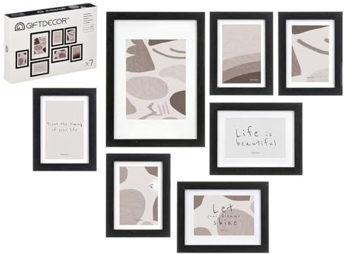 LEKE GO Conjunto de 7 Marco de fotos mural pastpardu negro para fotos 10 x 15 cm + Med: 13 x 18 cm + Grd: 15 x 20 cm