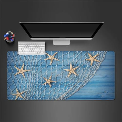 QiHon Gaming Mauspad XXL Seestern Mit Holzmaserung Großes Mauspad Schreibtischauflage mit Vernähte Kanten Einer speziellen Oberfläche verbessert Geschwindigkeit und Präzision 1200x600x3mm