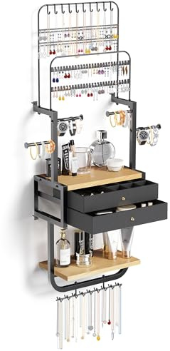 BEGULF Wall Mounted Jewelry Organizer, Large Jewelry Organizer and Storage, Wall Hanging Jewelry Organizer for Earring, Necklace, Bracelet, Perfume (BLACK)