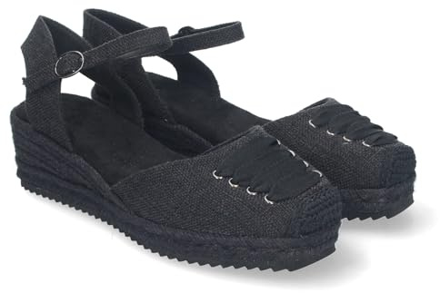 shoes&blues.es Sandalia de Cuna para Mujer, Comda y Elegante, Forrada de Yute con Adorno en la Pala y Cierre de Hebilla.