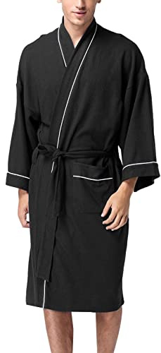 Peignoir de sauna pour homme - Léger et fin - En coton - Sans capuche - Peignoir de sauna moelleux - Vêtement de détente élégant - Grande taille - Peignoir de bain, Noir , XL
