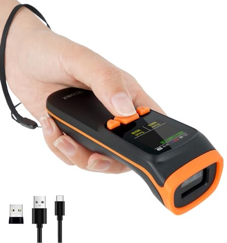 OBZ Bluetooth Barcode Scanner Kabellos mit Display, Wireless 1D 2D QR Code Scanner USB mit Bildschirm Batterieanzeige Tragbarer Handscanner für Tablets PC POS, Windows Mac OS iOS, Inventar