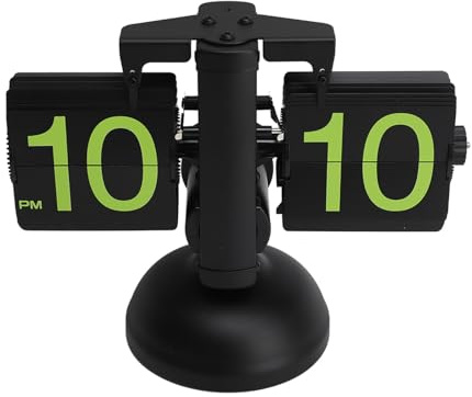 Reloj digital retro plegable de acero inoxidable 304, reloj de escritorio mecánico automático para casa, sala de estar, fácil de leer, dormitorio, cuarto de baño,, #915, Numéro vert cadre noir, Número