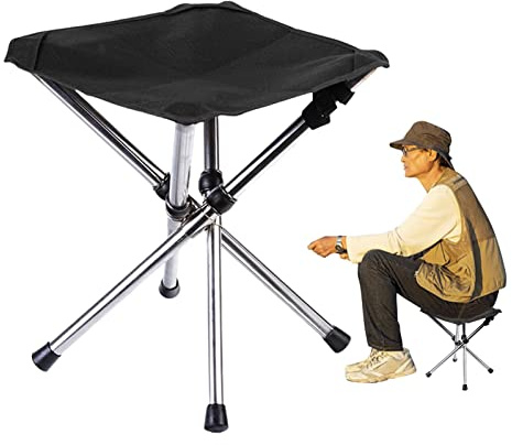 Fmzrbnih Campingpall – campingpall med hög belastning, hopfällbar stol | lätt bärbar utomhuspall för utomhusbruk, campingstol, fotpall i rostfritt stål, 30 x 30 cm