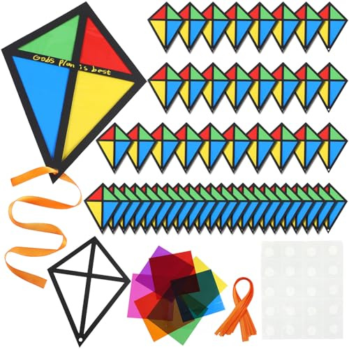 Threehoney 24 Sets Suncatcher Kite Craft VBS Breaker Rock Beach Paper Kite Stained Glass Decoration DIY Make Your Own Kite for Window Classroom Crafts Art Projects Party Favors Outdoor Activities