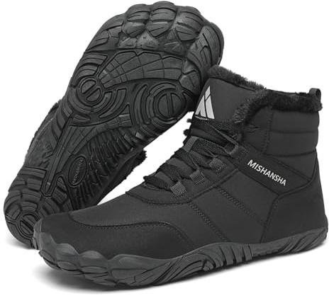 Mishansha Chaussure Homme Femme Hiver - Bottes de Neige Boots Hiver Chaude Barefoot Bottines Fourrées Randonnée pour Femme Homme, Noir GR.43