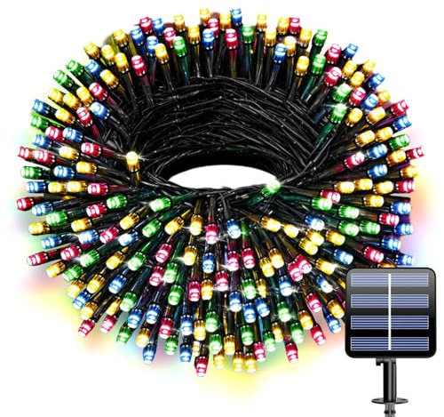 Electight 66ft Solar String Lights Outdoor Garden, 200 LED Solar Powered Fairy Lights, 8 Modes IP65 Waterproof Decorative Lights for Halloween, Garden, Yard, Party, Christmas (Multicolor)