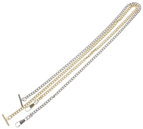 LIFKOME T-bar Taschenuhrkette aus Eisen im Retro Stil für Damen und Herren | Silberfarbener Look, mit Haken, Sichtbare Struktur, Hohe Haltbarkeit, Dekorative Metallkette, 2 Stück