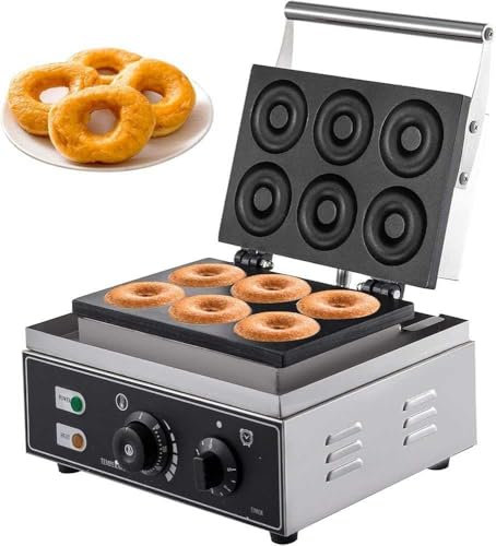 Non-Stick Commercial Donut Maker Machine - Electric 6 Holes for Business Bakery, Mall, Coffee Shop - 1550W Double-Sided Heating Snack Machine