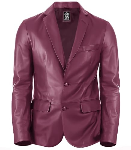 LUSH HIDES Lambskin Mens Leather Blazer 2 Button Sport Coat- Real Lambskin Leather Blazers for Men Premium Leather Coat (US, Alpha, 3X-Large, Regular, Regular, Maroon)