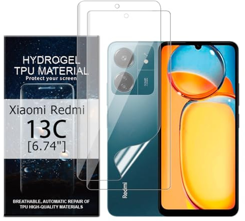 Glcrrpu 2 protectores de pantalla de hidrogel para Xiaomi Redmi 13C [6,74 pulgadas], lámina de hidrogel flexible de TPU transparente, HD