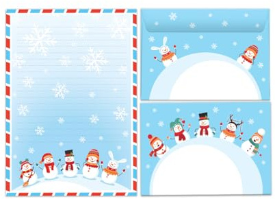 Briefpapier-Set für Weihnachten Schneemann Blöcke Umschläge Kindermotiv Mädchen Jungen Weihnachtsbriefpapier Weihnachtspapier Brief an Weihnachtsmann (Block A5 mit 25 Blätter + 15 Umschläge)