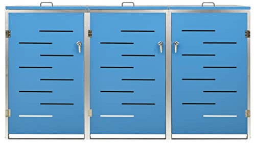 Hommdiy Edelstahl Müllbox, Mülltonnenbox für 3 Tonnen, Blau