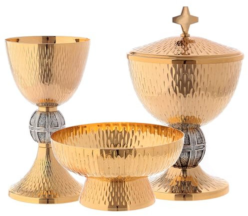 Holyart Kelch Ziborium Hostienschale ziseliertes Messing mit zweifarbige, Kelch