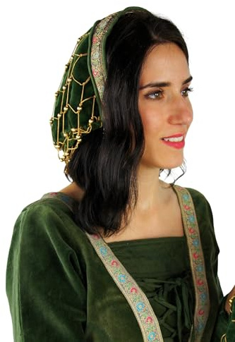 Leonardo Carbone® Damen Kopfbedeckung Samthaube Elaine | Perlenverzierung | Mittelalterliches Design | Karneval, Halloween, Cosplay, LARP, Haube, Hut, Kopfschmuck | 100% Baumwolle