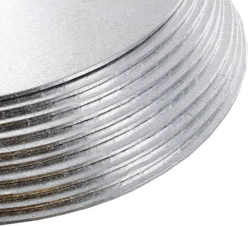 LARRYROO 3mm Double Thick Quality, Round Silver Cake Board with Smooth Turned Edge Decoration | Strong Hardboards | for Celebration, Birthday Cakes, Cake Tiers, Cupcakes Etc. (5, 10 Inch)