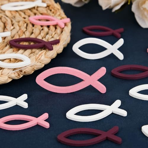 ARTREE Holz Fisch DekoSet,90 Stück Fische Streudeko Tischdeko, Holz Deko Fische Verzierung für Taufe, Holz Fische Streudeko Taufedeko Junge Mädchen Taufe, Kommunion und Konfirmation