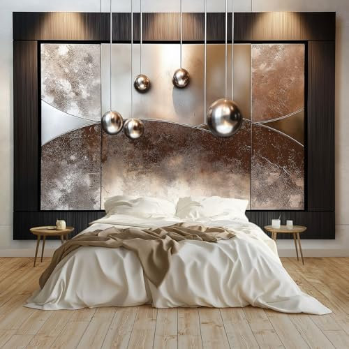 Carta da Parati Pittura Decorativa A Forma Di Sfera Di Metallo Art Sfondo Murale Fotografica 250x175 cm per Soggiorno Camera Ristorante Camera dei Bambini e Decorazione da Parete, Marrone Argento